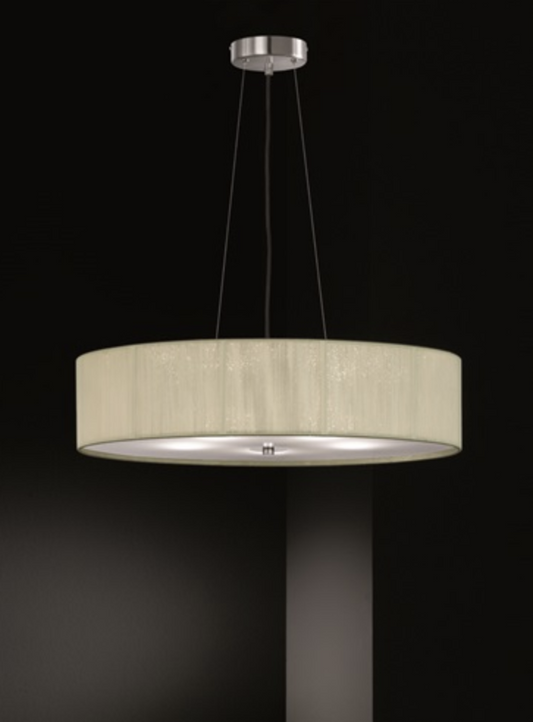 Scourie Large (60cm dia.) Satin Nickel & Cream Thread Pendant - ID 6223