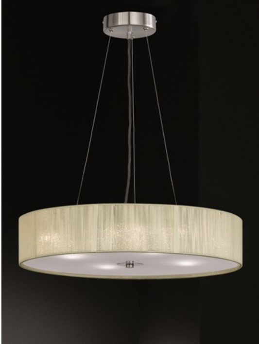 Scourie Medium Satin Nickel and Cream Thread Pendant - ID 6222