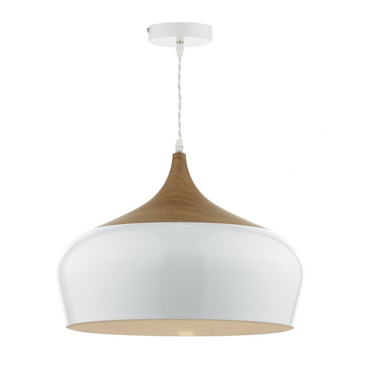 Sutton White & Wood Large Single Pendant - ID 5943