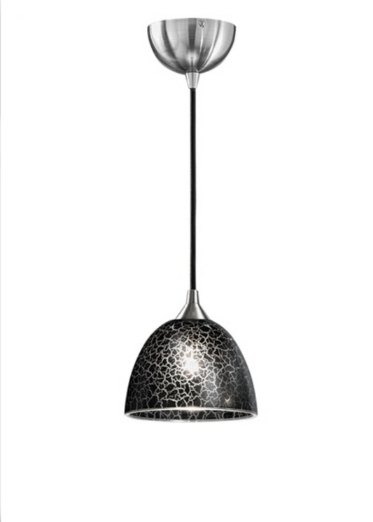 Golspie Small Crackled Black Glass Single Pendant - ID 5904