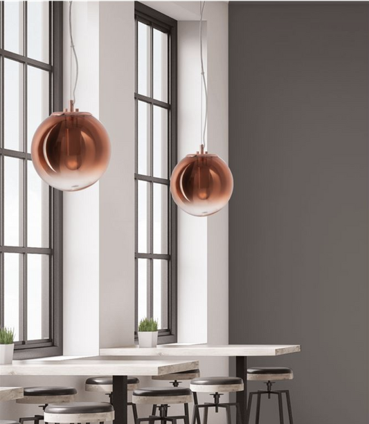 Gradient Metallic Copper to Clear Round Glass Pendant 30cm - ID 7670