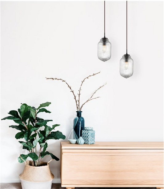 Clear Glass Jar Style With Brown Metal Base & Fabric Wire - ID 7675