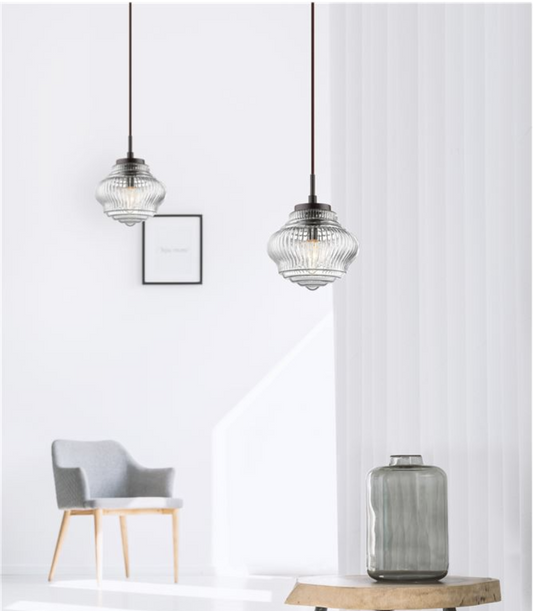 Clear Glass Pot Style With Brown Metal Base & Fabric Wire - ID 7676