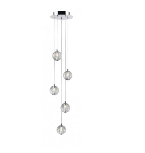 Bubbled Glass 5 Lamp LED Stairwell Pendant - ID 7808