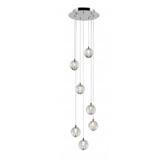 Bubbled Glass 7 Lamp LED Stairwell Pendant - ID 6969