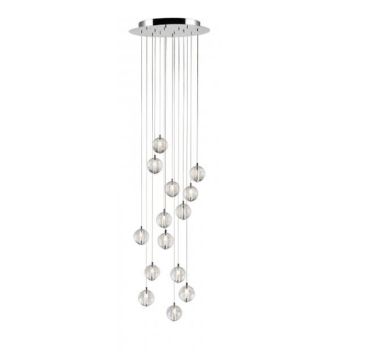 Bubbled Glass & Gold 14 Lamp LED Stairwell Pendant - ID 11387