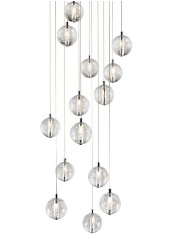 Bubbled Glass & Chrome 14 Lamp LED Stairwell Pendant - ID 7811