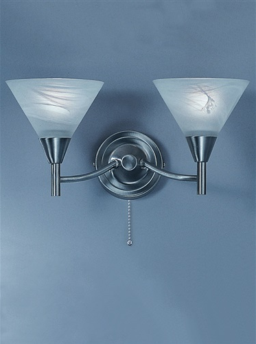 Keiss 2 Light Wall Bracket In satin nickel finish with alabaster effect glasses - ID 1883