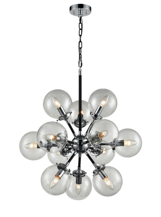 Reay 12 Light Glass Sphere Chandelier Matt Black & Chrome - ID 6843