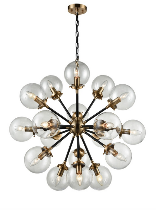 Reay 18 Light Glass Sphere Chandelier In Matt Black & Antique Gold Finish - ID 6841