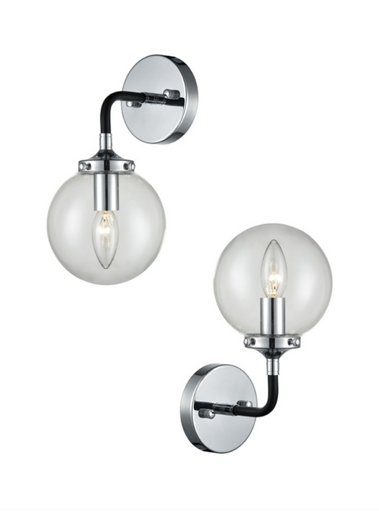 Single Glass Sphere Wall Light In Matt Black & Chrome - ID 6845