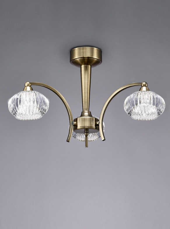 Farr Ceiling 3 Light in Antique Brass With Ribbed Glass Shades - ID 5707