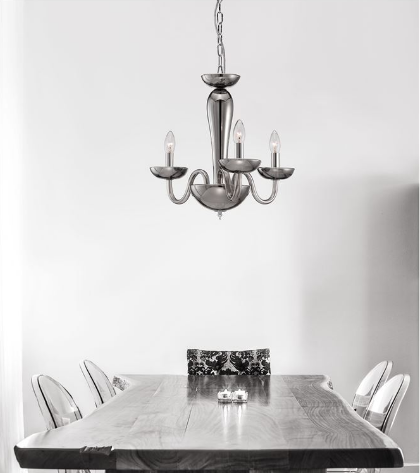 Chingford 3 Lamp Smoked Glass & Chrome Chandelier - ID 8011