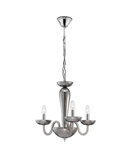 Chingford 3 Lamp Smoked Glass & Chrome Chandelier - ID 8011
