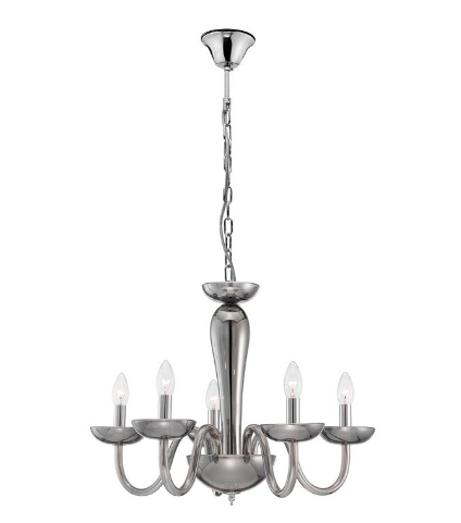 Chingford 5 Lamp Smoked Glass & Chrome Chandelier - ID 8012