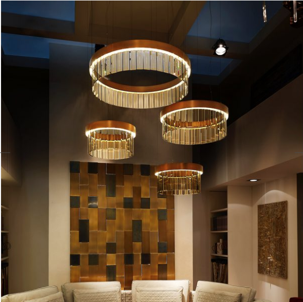 76cm Circular Chandelier In Brushed Bronze With Satin Crystal Glass - ID 8015