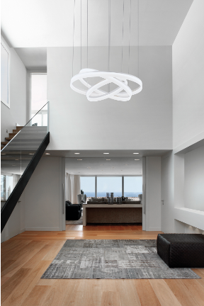 Gidea White 2 Ringed Large Suspension Pendant - ID 8098