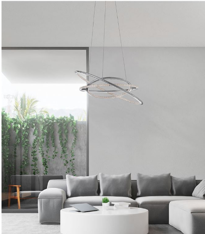 Chrome & Crystal Triple Ring Pendant - ID 7486