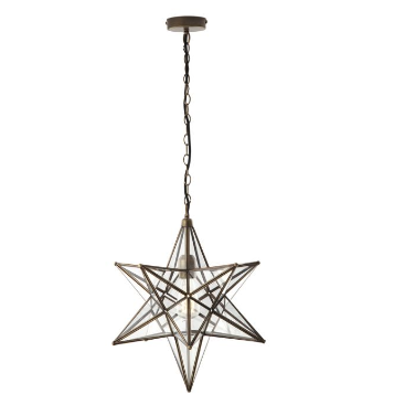 Large Star Pendant In  Antique Brass & Glass - ID 8179