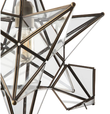 Large Star Pendant In Antique Brass & Glass - ID 8179