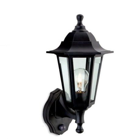 Crofton Black Outdoor Uplighter Wall Lantern with PIR - ID 8333