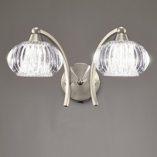 Farr 2 Light Wall Bracket In Satin Nickel With Ribbed Glass Shade - ID 6353
