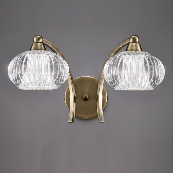 Farr 2 Light Wall Bracket In Antique Brass With Ribbed Glass Shade - ID 6352