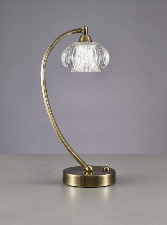 Farr - 1 Light Table Lamp In Antique Brass With Ribbed Glass Shade - ID 6357