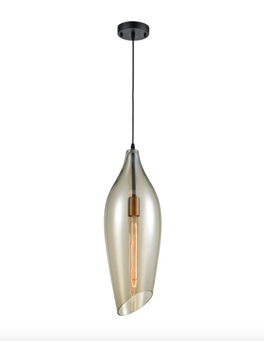 Bexley Large Angle Cut Cognac Coloured Glass Single Pendant - ID 8401