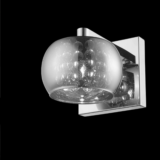 Smoked Glass & Chrome Wall Light With Glass Beads - ID 6404