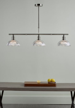 Antique Brass & Glass 3 Lamp Bar Pendant - ID 8619