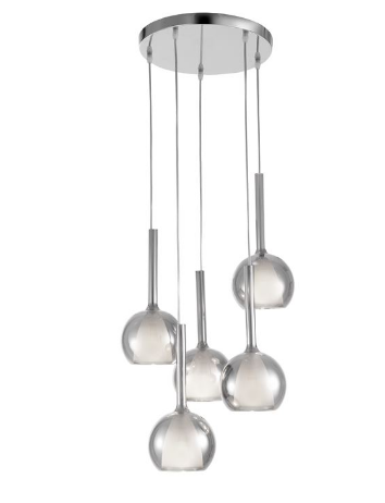 Cowley Smoked Glass With Opal Inner 5 Lamp Multi Pendant - ID 8665