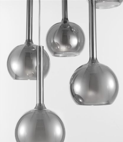 Cowley Smoked Glass With Opal Inner 5 Lamp Multi Pendant - ID 8665