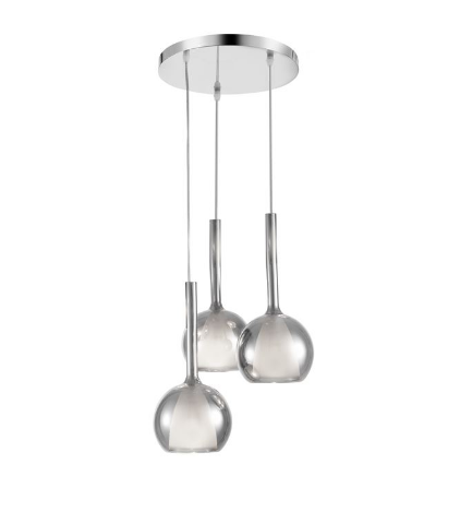 Cowley Smoked Glass With Opal Inner 3 Lamp Multi Pendant - ID 8666