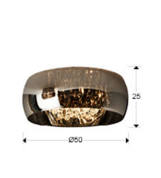 Smoked Glass & Chrome Large 6 Light Flush Ceiling light With Crystal Drops - ID 8739