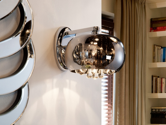 Smoked Glass & Chrome 1 Light Small Wall Light With Crystal Drops - ID 7648