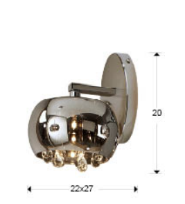 Smoked Glass & Chrome 1 Light Small Wall Light With Crystal Drops - ID 7648