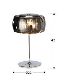 Smoked Glass & Chrome 3 Light Medium Table Lamp With Crystal Drops - ID 8743