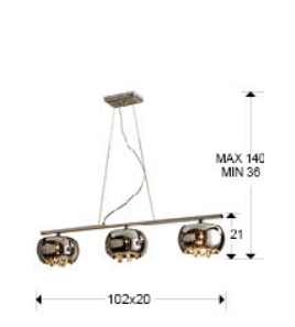 Smoked Glass & Chrome 3 Light Linear Suspension Pendant With Crystal Drops - ID 7866