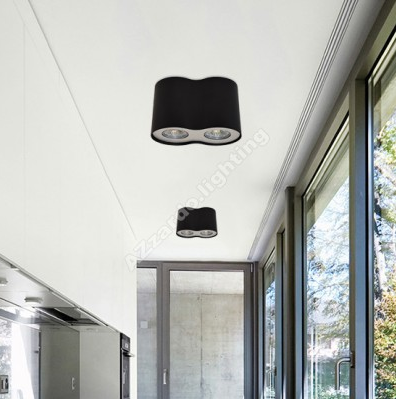 Hallywell 2 Lamp Cylindrical Downlight Cluster In Black With Chrome Trim - ID 8928