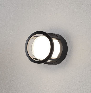 NL Outdoor IP54 Round Black & Opal Bulkhead Wall Light - ID 9079