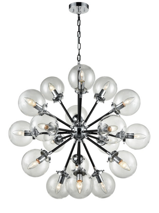 Reay 18 Light Glass Sphere Chandelier In Matt Black & Chrome Finish - ID 6844