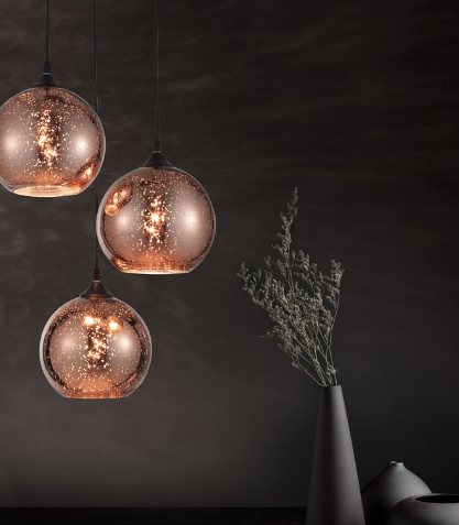 NL Copper Glass Globe & Black Triple Pendant ID 9258