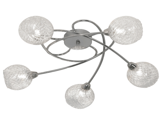 Acorn Chrome & Glass 5 Arm Ceiling Light - ID 6301