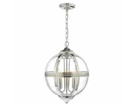 Cannich 3 Light Orb Lantern Pendant In Polished Nickel And Clear Glass - ID 9504