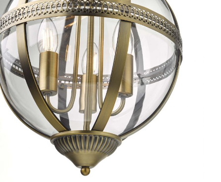 Cannich 3 Light Orb Lantern Pendant In Antique Brass And Clear Glass - ID 9505