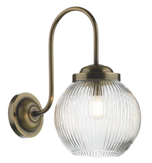 Cam 2 Antique Brass Swan Neck Wall Light with Prismatic Globe - ID 10328