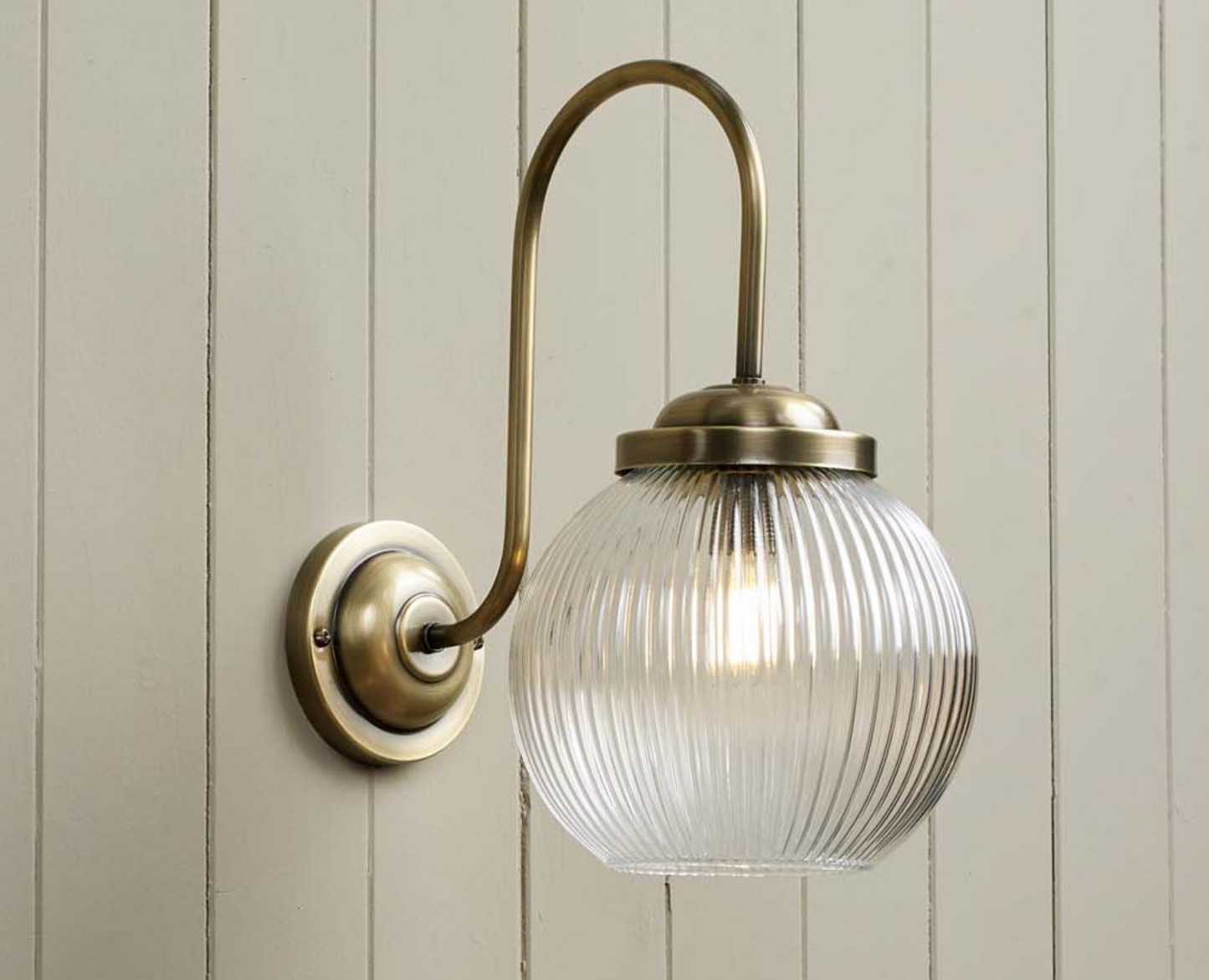 Cam 2 Antique Brass Swan Neck Wall Light with Prismatic Globe - ID 10328