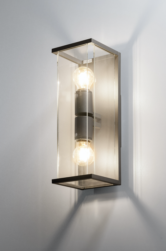 Modern Two Lamp Glass Panelled Exterior Wall Light - ID 10383  discontinued
