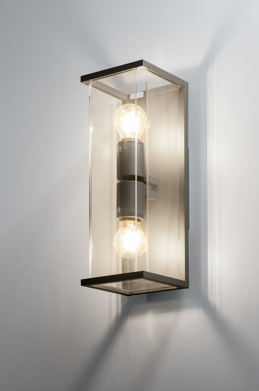 Modern Two Lamp Glass Panelled Exterior Wall Light - ID 10383 discontinued